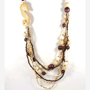 NAUTICAL SEA HORSE BROWN BEADS NECKLACE  EARRINGS